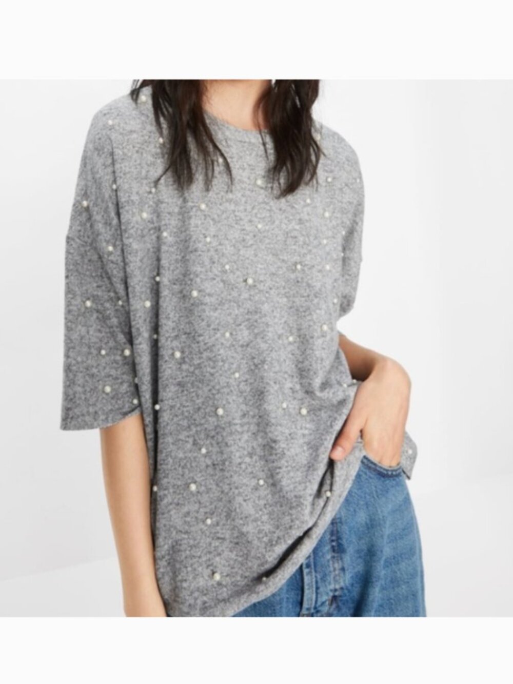 Zara Trafaluc SUPER SOFT Pearl Beaded Knit Top TRF Zara Size Oversized - Small